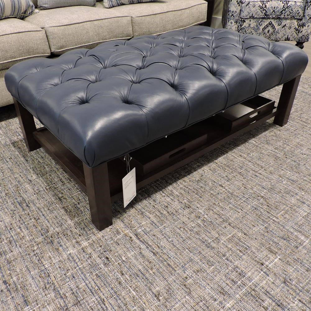 Leather cocktail ottoman on sale with shelf